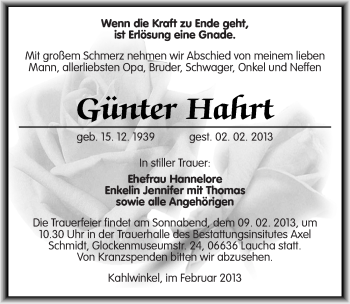 Traueranzeige von Günter Hahrt von Mitteldeutsche Zeitung Naumburg/Nebra