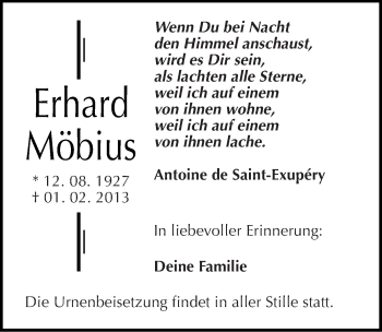 Traueranzeige von Erhard Möbius von Mitteldeutsche Zeitung Halle/Saalkreis