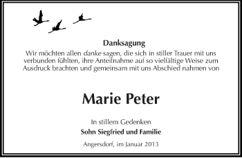 Traueranzeige von Marie Peter von Mitteldeutsche Zeitung Halle/Saalkreis