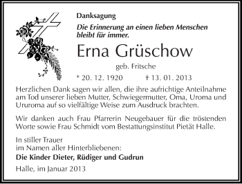 Traueranzeige von Erna Grüschow von Mitteldeutsche Zeitung Halle/Saalkreis