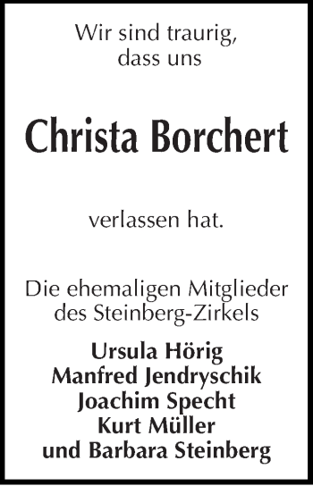 Traueranzeige von Christa Borchert von Mitteldeutsche Zeitung Dessau-Roßlau