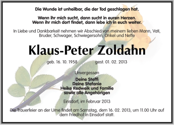 Traueranzeige von Klaus-Peter Zoldahn von Mitteldeutsche Zeitung Sangerhausen