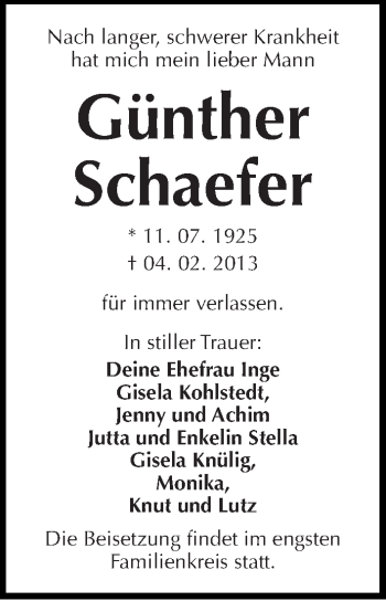 Traueranzeige von Günther Schaefer von Mitteldeutsche Zeitung Halle/Saalkreis