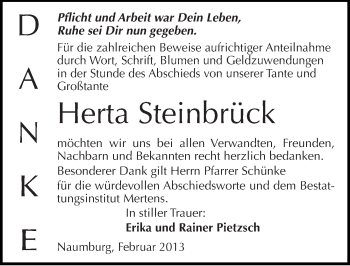 Traueranzeige von Herta Steinbrück von Mitteldeutsche Zeitung Naumburg/Nebra