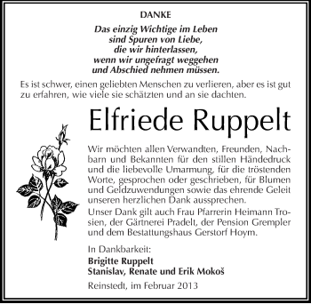 Traueranzeige von Elfriede Ruppelt von Mitteldeutsche Zeitung Aschersleben