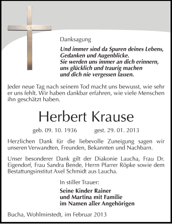 Traueranzeige von Herbert Krause von Mitteldeutsche Zeitung Naumburg/Nebra