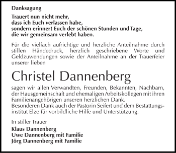 Traueranzeige von Christel Dannenberg von Mitteldeutsche Zeitung Dessau-Roßlau