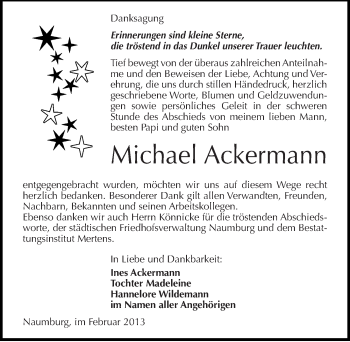 Traueranzeige von Michael Ackermann von Mitteldeutsche Zeitung Naumburg/Nebra