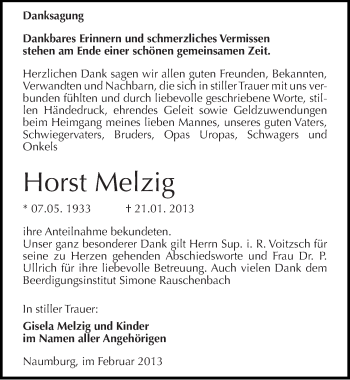 Traueranzeige von Horst Melzig von Mitteldeutsche Zeitung Naumburg/Nebra