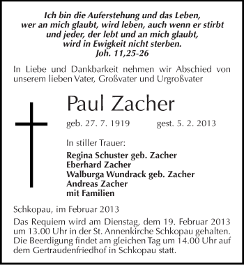 Traueranzeige von Paul Zacher von Mitteldeutsche Zeitung Merseburg/Querfurt