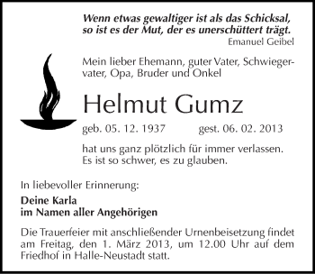 Traueranzeige von Helmut Gumz von Mitteldeutsche Zeitung Halle/Saalkreis