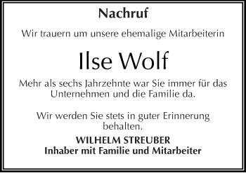 Traueranzeige von Ilse Wolf von Mitteldeutsche Zeitung Köthen