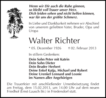 Traueranzeige von Walter Richter von Mitteldeutsche Zeitung Bitterfeld