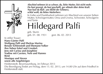 Traueranzeige von Hildegard Palfi von Mitteldeutsche Zeitung Sangerhausen