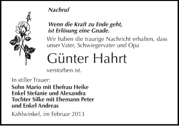 Traueranzeige von Günter Hahrt von Mitteldeutsche Zeitung Naumburg/Nebra