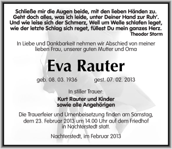 Traueranzeige von Eva Rauter von Mitteldeutsche Zeitung Aschersleben