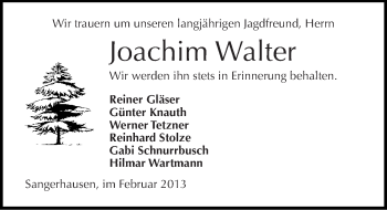 Traueranzeige von Joachim Walter von Mitteldeutsche Zeitung Sangerhausen