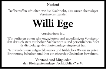 Traueranzeige von Willi Ege von Mitteldeutsche Zeitung Quedlinburg