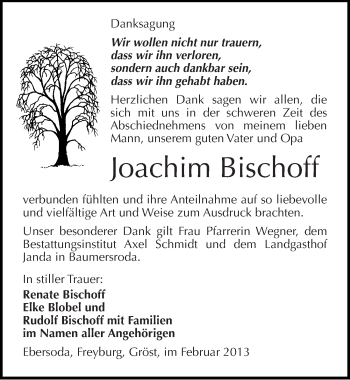 Traueranzeige von Joachim Bischoff von Mitteldeutsche Zeitung Naumburg/Nebra