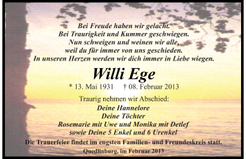 Traueranzeige von Willi Ege von Mitteldeutsche Zeitung Quedlinburg