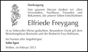 Traueranzeige von Elfriede Freygang von Mitteldeutsche Zeitung Halle/Saalkreis