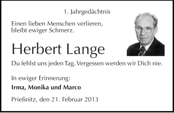 Traueranzeige von Herbert Lange von Mitteldeutsche Zeitung Naumburg/Nebra