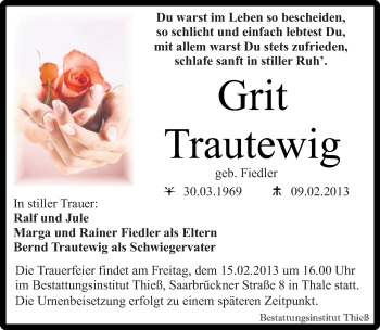 Traueranzeige von Grit Trautewig von Mitteldeutsche Zeitung Quedlinburg
