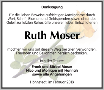 Traueranzeige von Ruth Moser von Mitteldeutsche Zeitung Halle/Saalkreis