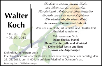 Traueranzeige von Walter Koch von Mitteldeutsche Zeitung Köthen