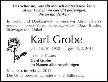 Traueranzeige von Karl Grobe von Mitteldeutsche Zeitung Merseburg/Querfurt