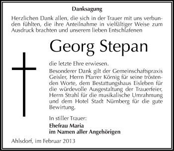 Traueranzeige von Georg Stepan von Mitteldeutsche Zeitung Mansfelder Land