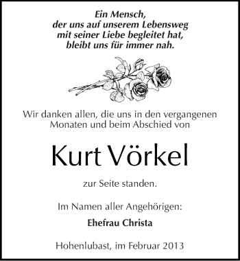 Traueranzeige von Kurt Vörkel von Mitteldeutsche Zeitung Bitterfeld