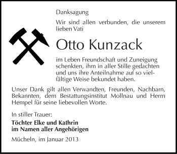 Traueranzeige von Otto Kunzack von Mitteldeutsche Zeitung Merseburg/Querfurt