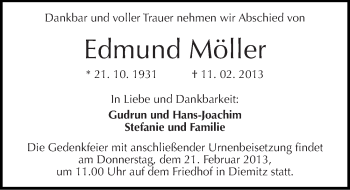 Traueranzeige von Edmund Möller von Mitteldeutsche Zeitung Halle/Saalkreis