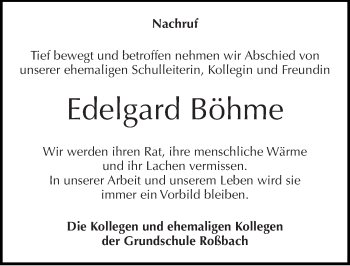 Traueranzeige von Edelgard Böhme von Mitteldeutsche Zeitung Merseburg/Querfurt