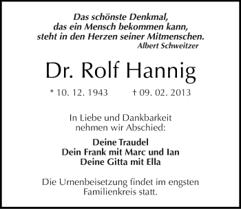 Traueranzeige von Rolf Hannig von Mitteldeutsche Zeitung Halle/Saalkreis