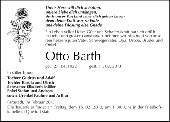 Traueranzeige von Otto Barth von Mitteldeutsche Zeitung Merseburg/Querfurt