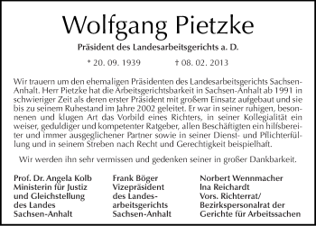 Traueranzeige von Wolfgang Pietzke von Mitteldeutsche Zeitung Halle/Saalkreis