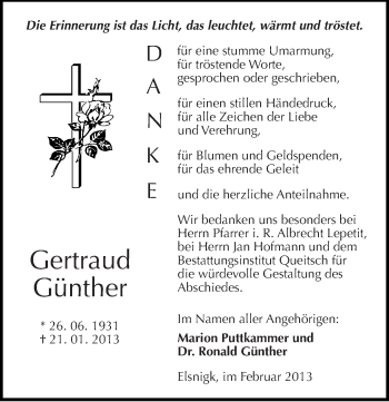 Traueranzeige von Gertraud Günther von Mitteldeutsche Zeitung Köthen