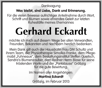 Traueranzeige von Gerhard Eckardt von Mitteldeutsche Zeitung Köthen