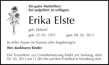 Traueranzeige von Erika Elste von Mitteldeutsche Zeitung Halle/Saalkreis