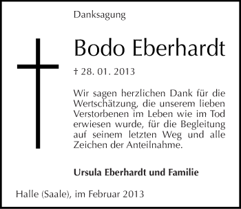 Traueranzeige von Bodo Eberhardt von Mitteldeutsche Zeitung Halle/Saalkreis