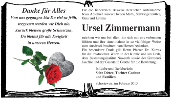 Traueranzeige von Ursel Zimmermann von Mitteldeutsche Zeitung Köthen