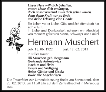 Traueranzeige von Hermann Muschert von Mitteldeutsche Zeitung Merseburg/Querfurt