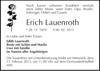 Traueranzeige von Erich Lauenroth von Mitteldeutsche Zeitung Halle/Saalkreis