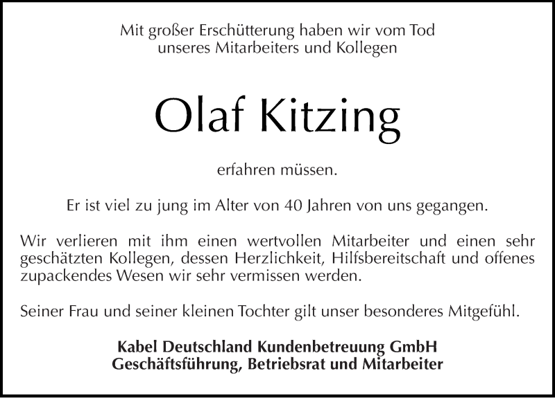  Traueranzeige für Olaf Kitzing vom 16.02.2013 aus Mitteldeutsche Zeitung Halle/Saalkreis