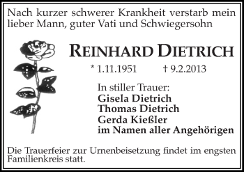 Traueranzeige von Reinhard Dietrich von Mitteldeutsche Zeitung Halle/Saalkreis