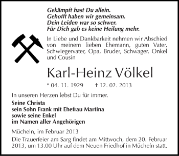 Traueranzeige von Karl-Heinz Völkel von Mitteldeutsche Zeitung Merseburg/Querfurt