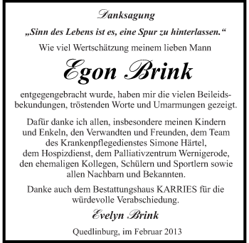 Traueranzeige von Egon Brink von Mitteldeutsche Zeitung Quedlinburg