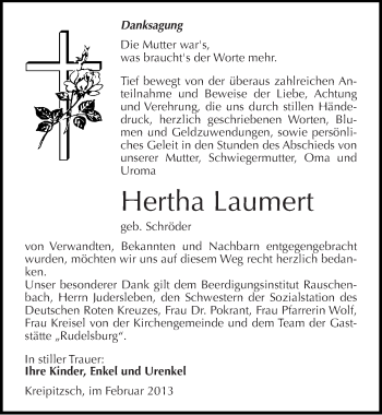 Traueranzeige von Hertha Laumert von Mitteldeutsche Zeitung Naumburg/Nebra